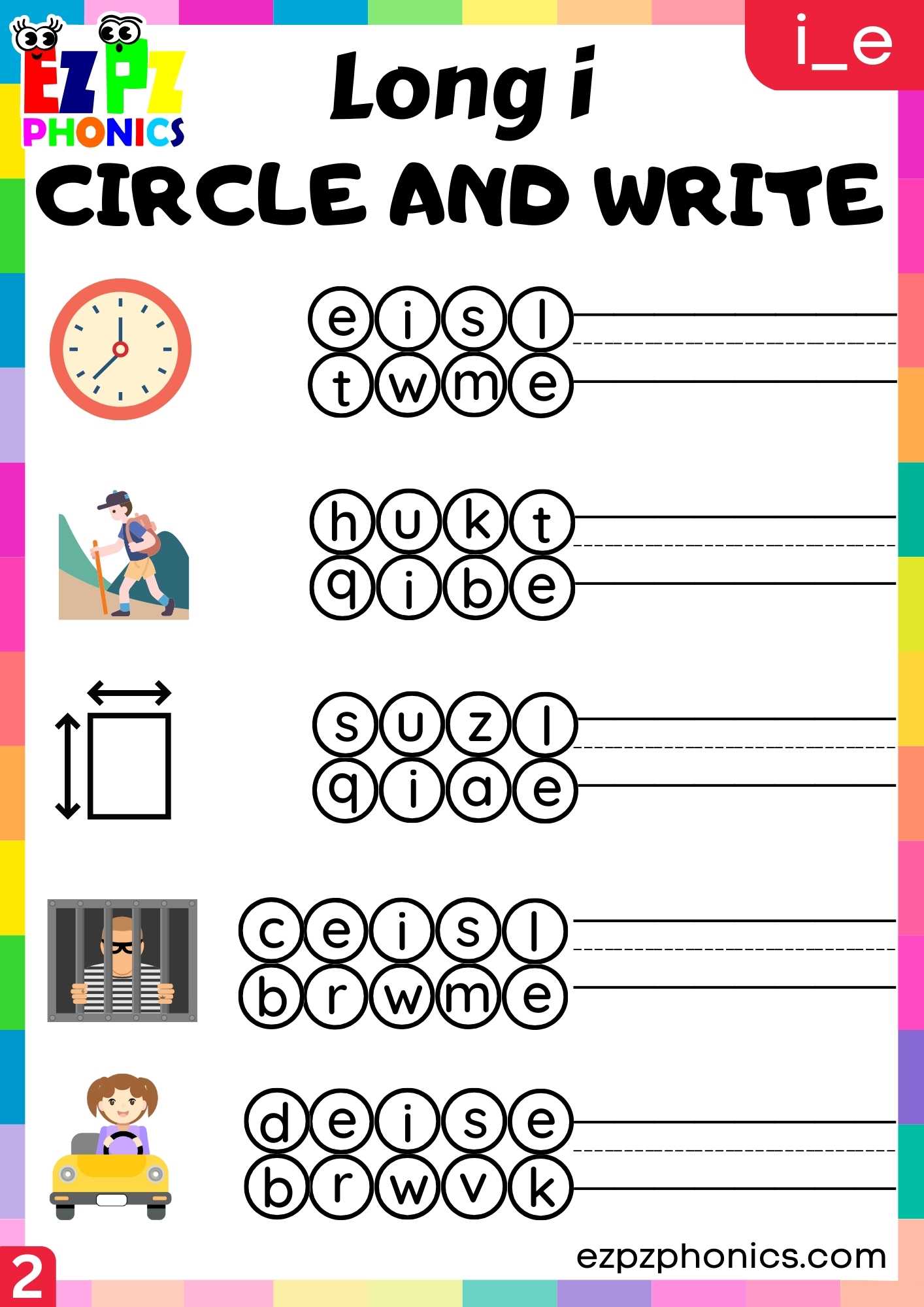 Group2 I_E Words Circle And Write Long I Phonics Worksheet